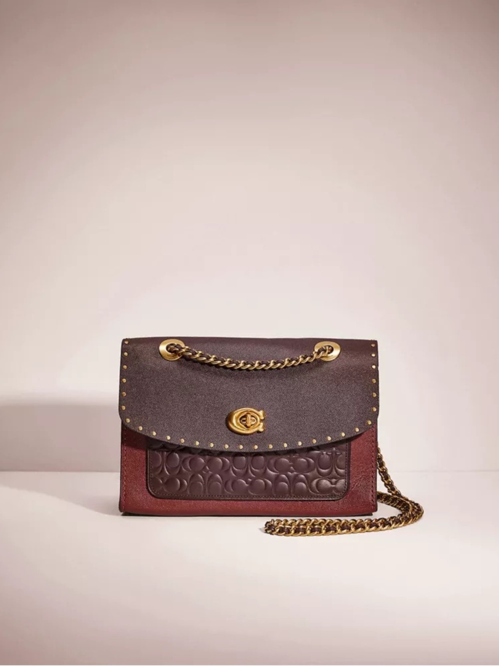 Coach Parker Leather Chain Crossbody Oxblood RivetsTurnlock Shoulder Bag